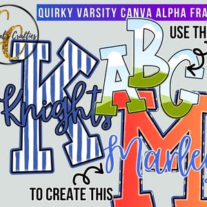 Quirky Varsity Letter Canva Frames, Layered Alphabet Canva Frames, Canva Letters Alphabet Set