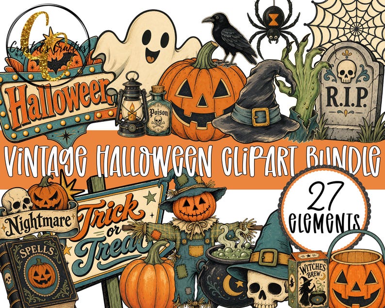 Vintage Halloween Clipart Bundle