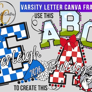 Varsity Letter Canva Frames, Canva Alphabet, Varsity Alphabet Canva Frames, Sports Lettering Canva Frames, College Letters Canva Template