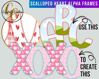 Canva Font Frames with Scalloped Heart Border, Canva Letter Frames cute for Valentines Day or Anything Girly