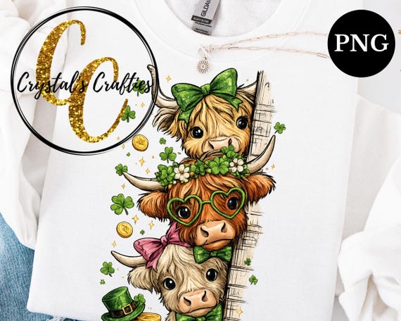 St Patrick's Day Highland Cow PNG, Highland Cow St Patricks Sublimation Design, Funny Cows St Patrick's PNG