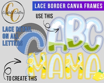 Lace Border Canva Letters, Lace Border Alphabet, Lace Canva Frames, Lace Canva Doodle Letters, Canva Letters, Canva Frames, Lace Canva Alpha