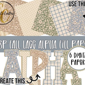 Crisp Fall Lace Alpha Fill Papers, Lace Fall Digital Papers, Blue and Brown Patterned Fall Doodle Letter Fills
