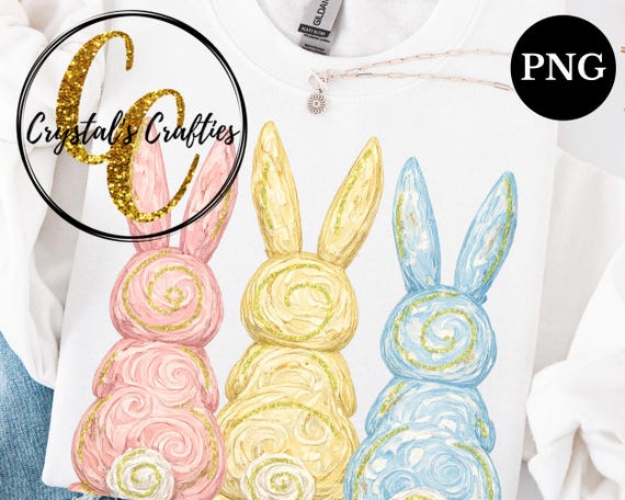 Hand Painted Easter Bunnies PNG, Pastel Easter Bunny Trio PNG