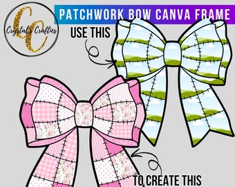 Patchwork Bow Canva Frame, Coquette Bow Canva Frame Template, Preppy Patchwork Bow Canva Frames