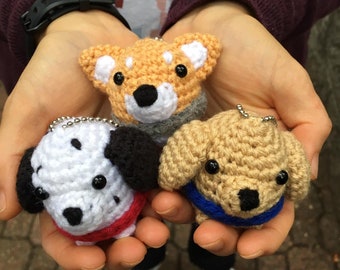 Crochet Amigurumi Cute Dog Dalmatian Shiba Inu Golden Retriever Stuffed Animal Plush Toy Keychain Handmade