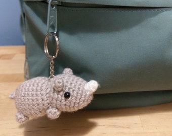 Crochet Amigurumi Cute Rhino Rhinoceros Keychain Stuffed Animal Plush Toy Handmade Accessory