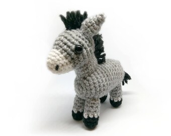 Crochet Amigurumi Cute Grey Mule Horse Donkey Stuffed Animal Plush Toy Handmade