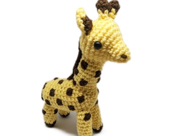 Crochet Amigurumi Cute Yellow Brown Spotted Giraffe Stuffed Animal Plush Toy Handmade
