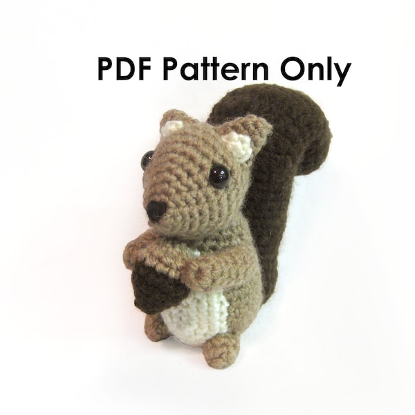 PATTERN: Crochet Amigurumi Cute Brown Squirrel Stuffed Animal Plush Toy PDF English