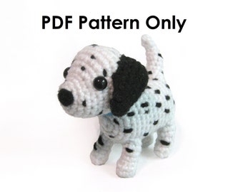 PATTERN: Crochet Amigurumi Cute White Black Spotted Dalmatian Dog Stuffed Animal Plush Toy PDF English