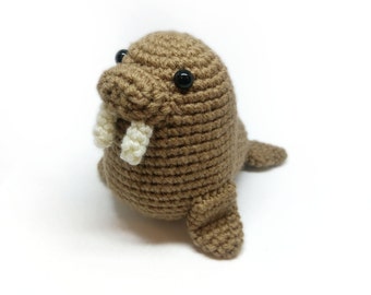 Crochet Amigurumi Cute Brown Walrus Seal Stuffed Animal Plush Toy Handmade