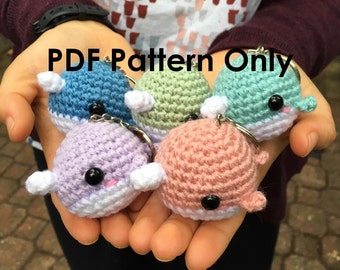 PATTERN: Crochet Amigurumi Cute Narwhal Whale Fish Stuffed Animal Plush Toy Keychain PDF English