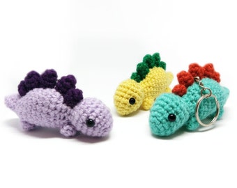 Crochet Amigurumi Cute Dinosaur Stegosaurus Keychain Stuffed Animal Plush Toy Handmade Accessory