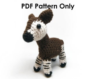 PATTERN: Crochet Amigurumi Cute Brown Okapi Stuffed Animal Plush Toy PDF English