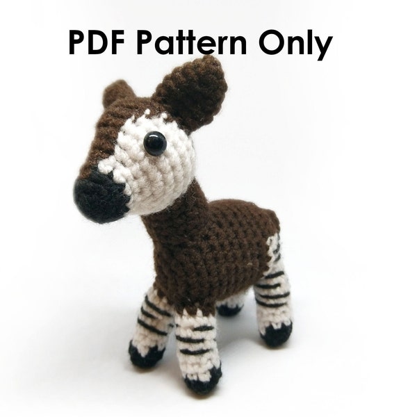 PATTERN: Crochet Amigurumi Cute Brown Okapi Stuffed Animal Plush Toy PDF English