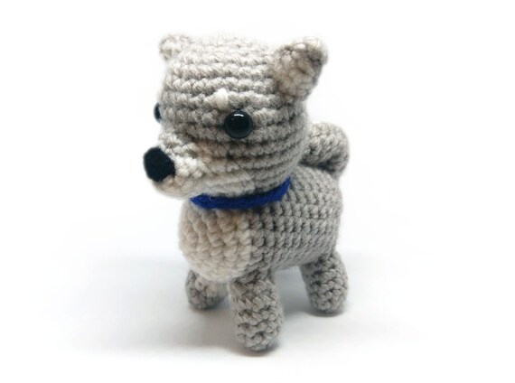 Crochet Amigurumi Cute White Grey Shiba Inu Husky Wolf Dog Stuffed Animal Plush Toy Handmade