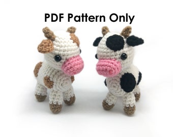 PATTERN: Crochet Amigurumi Cute White Black Brown Cow Stuffed Animal Plush Toy PDF English