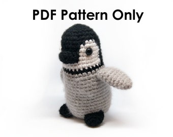 PATTERN: Crochet Amigurumi Cute White Grey Baby Emperor Penguin Animal Plush Toy PDF English