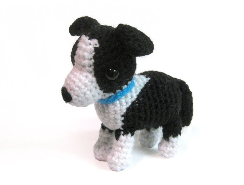 Crochet Amigurumi Cute Black White Border Collie Dog Stuffed Etsy