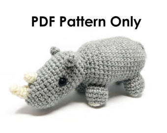 PATTERN: Crochet Amigurumi Cute Grey Rhino Rhinoceros Stuffed Animal Plush Toy PDF English