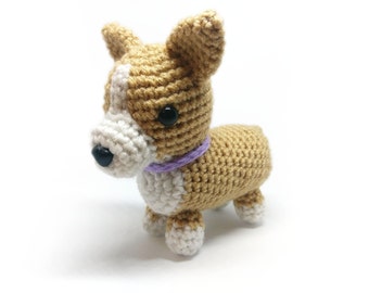 Crochet Amigurumi Cute White Brown Pembrooke Welsh Corgi Dog Stuffed Animal Plush Toy Handmade