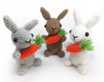 Crochet Amigurumi Cute Rabbit Bunny with Carrot Stuffed Animal Plush Toy Handmade