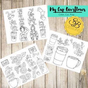 Printable 3-page My Cup Overflows  &quot;Color Cut Pray&quot; Set
