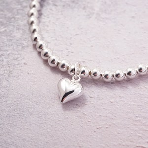 Sterling Silver stretch bracelet with Heart charm image 3