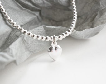 Sterling Silver stretch anklet with Heart charm