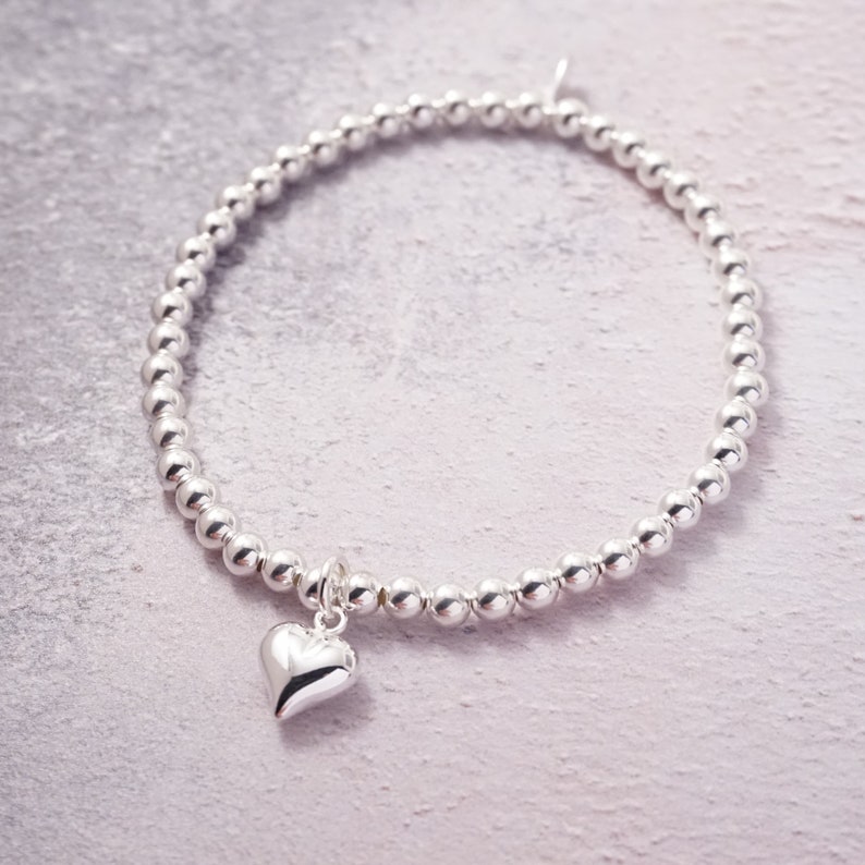 Sterling Silver stretch bracelet with Heart charm image 2
