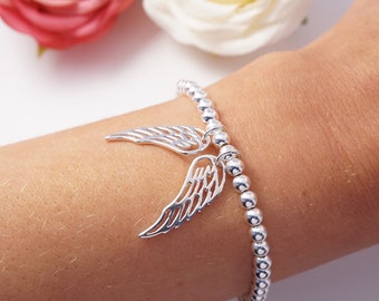 Sterling Silver stretch bracelet with Pair of Angel Wings