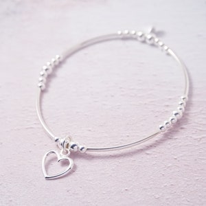 Sterling Silver noodle stretch bracelet with Open Heart charm image 1