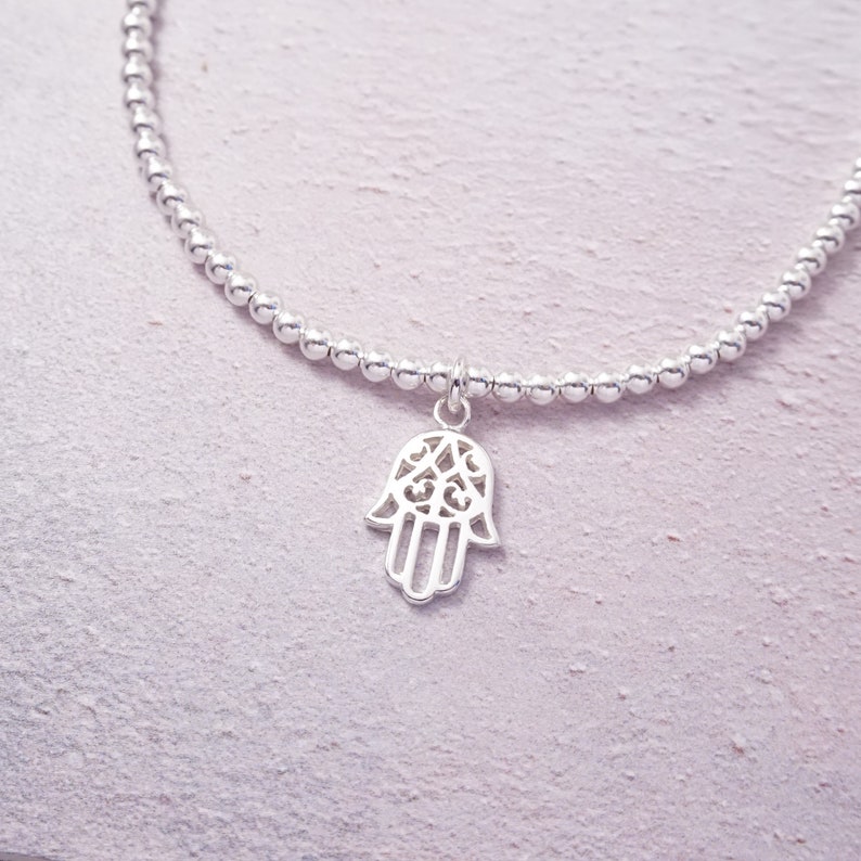 Sterling Silver stretch anklet with Hamsa Hand charm image 3