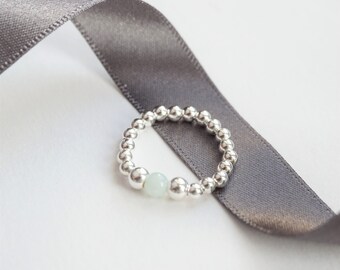 Sterling Silver stretch ring with Chinese Amazonite bead