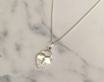 Sterling Silver necklace with Encrusted Heart Lock charm