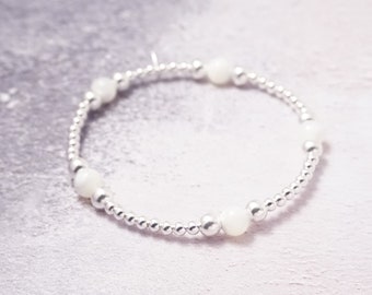 Sterling Silver and Mother of Pearl stretch stack bracelet