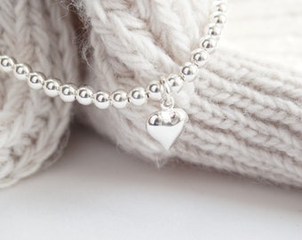 Sterling Silver stretch bracelet with Heart charm