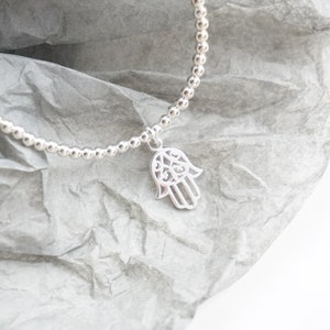 Sterling Silver stretch anklet with Hamsa Hand charm image 1
