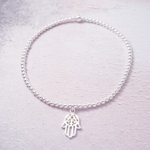 Sterling Silver stretch anklet with Hamsa Hand charm image 2