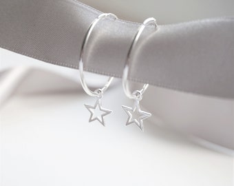 Sterling Silver hoop earrings with Star charms