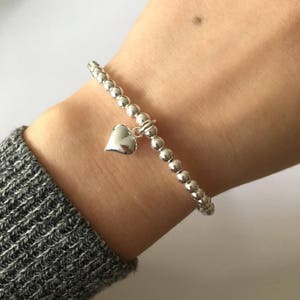 Sterling Silver stretch bracelet with Heart charm image 5