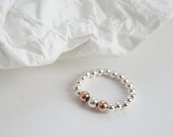 Sterling Silver stretch ring with Rose Gold Filled beads