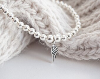 Sterling Silver stretch bracelet with Angel Wing charm