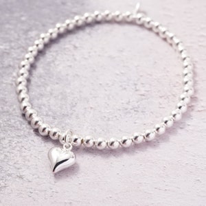Sterling Silver stretch bracelet with Heart charm image 4