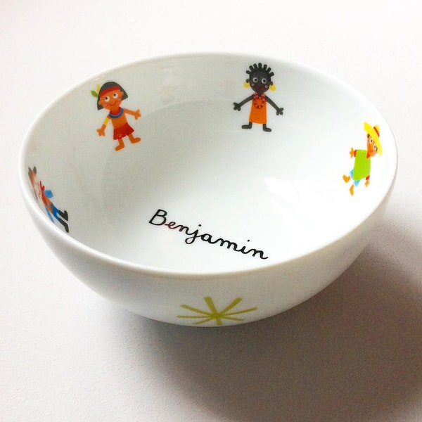 Small personalized porcelain child bowl RONDE OF THE ENFANTS - Birth gift