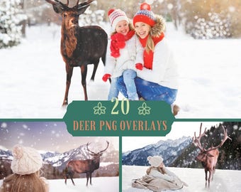 20 Deer Reindeer Overlays, Photoshop Overlays, Real Deer overlay, Buck, Christmas, Digital backdrop,Stag , Animal overlays, Snow, Reindeer