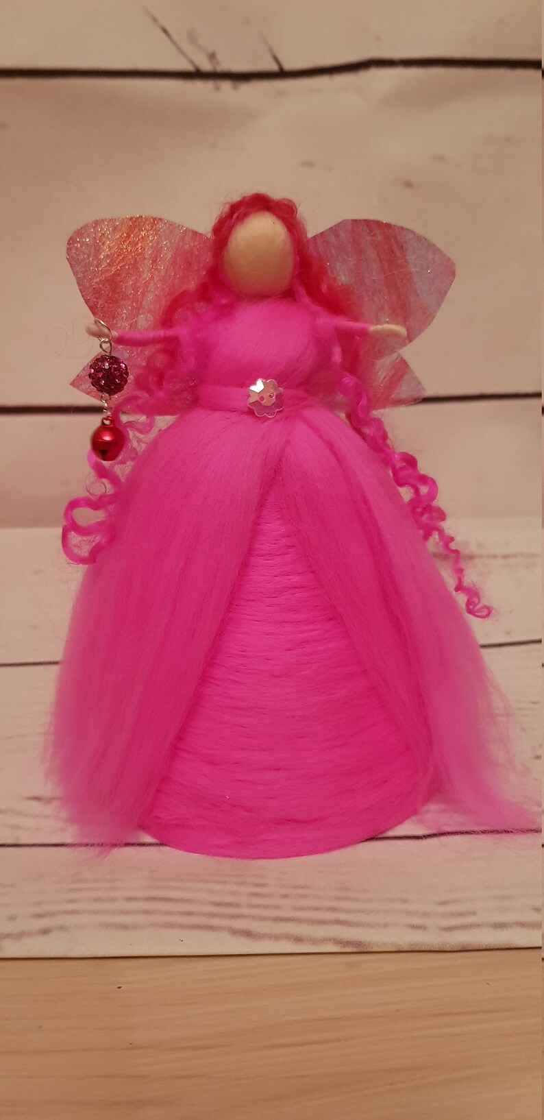 Pink Needle Felted Tree Top Fairy, Waldorf Inspired Fairy, Needle Felt