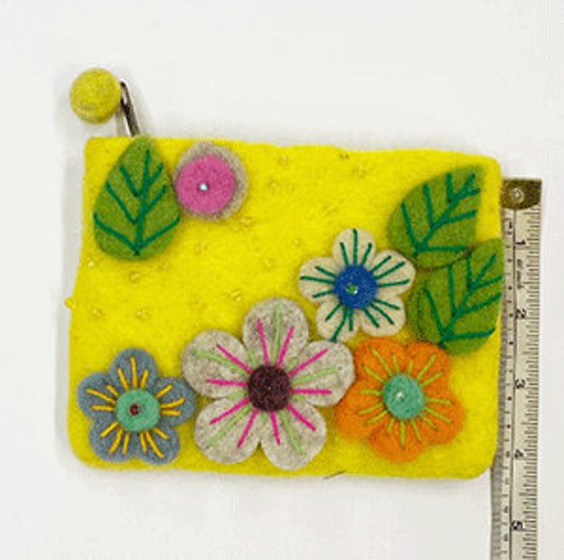 Felt Flowers Sequin Pouch Flower Felt Wallet Felt Coin Pouch Handmade Felt Wallet Christmas Gift Idea