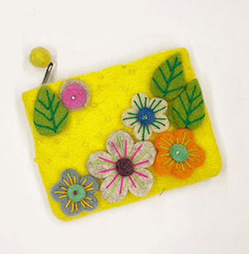 Felt Flowers Sequin Pouch Flower Felt Wallet Felt Coin Pouch Handmade Felt Wallet Christmas Gift Idea